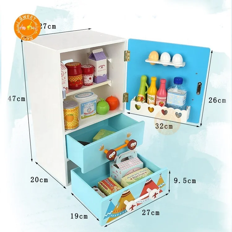 wooden Mini Fridge pretend toy play wooden kitchen set for kids wooden miniature Children refrigerator toys