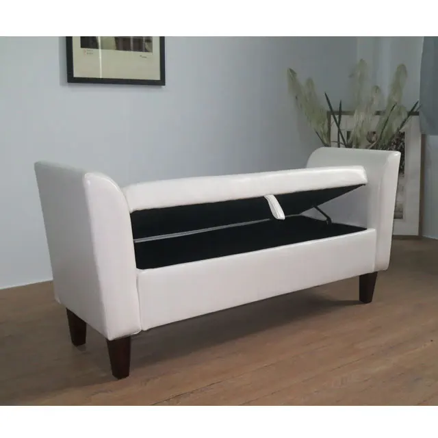 Modern Design Marsha Modern Scroll Arm Home Furniture Faux Leather Storage Bench Bed End Foot Stool With Storage