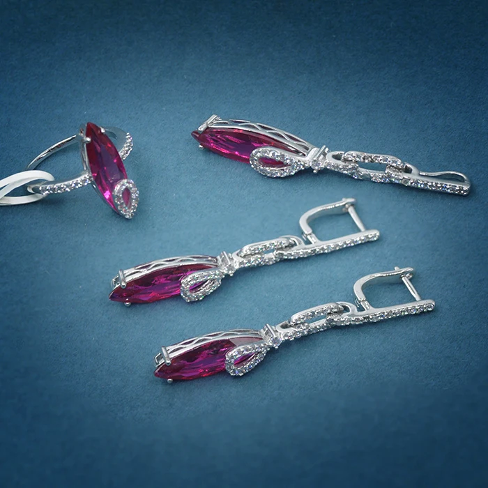 
Wholesale Beautiful Elegant Jewelry Designs 925 Sterling Silver Big Ruby Cz Stone Jewelry Sets 