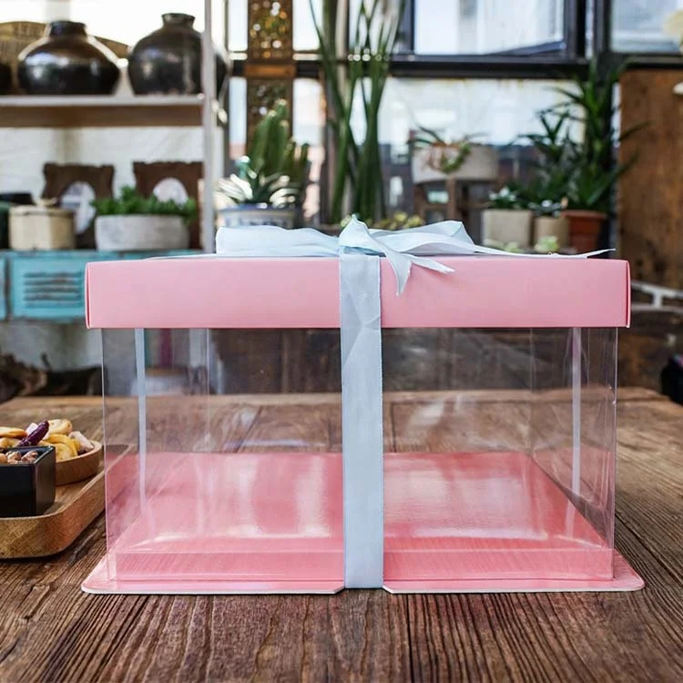 
Food Grade Custom Transparent PET Plastic Clear Decorative Wedding Square Cake Box with logo 