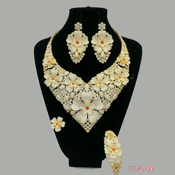 
S-2 Xuping fashion african bridal wedding jewelry sets, luxury saudi gold plated zirconia dubai jewellery set for women 