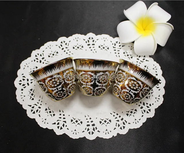 Fine arabic silver and gold plated coffee cup, ceramic coffee cup, arabic coffee cup set