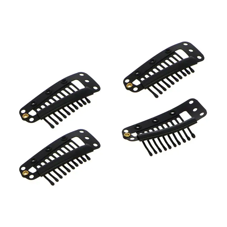 100 Pieces Black 10-Teeth Stainless Steel Comb Wig Snap Clips for Hair Extension