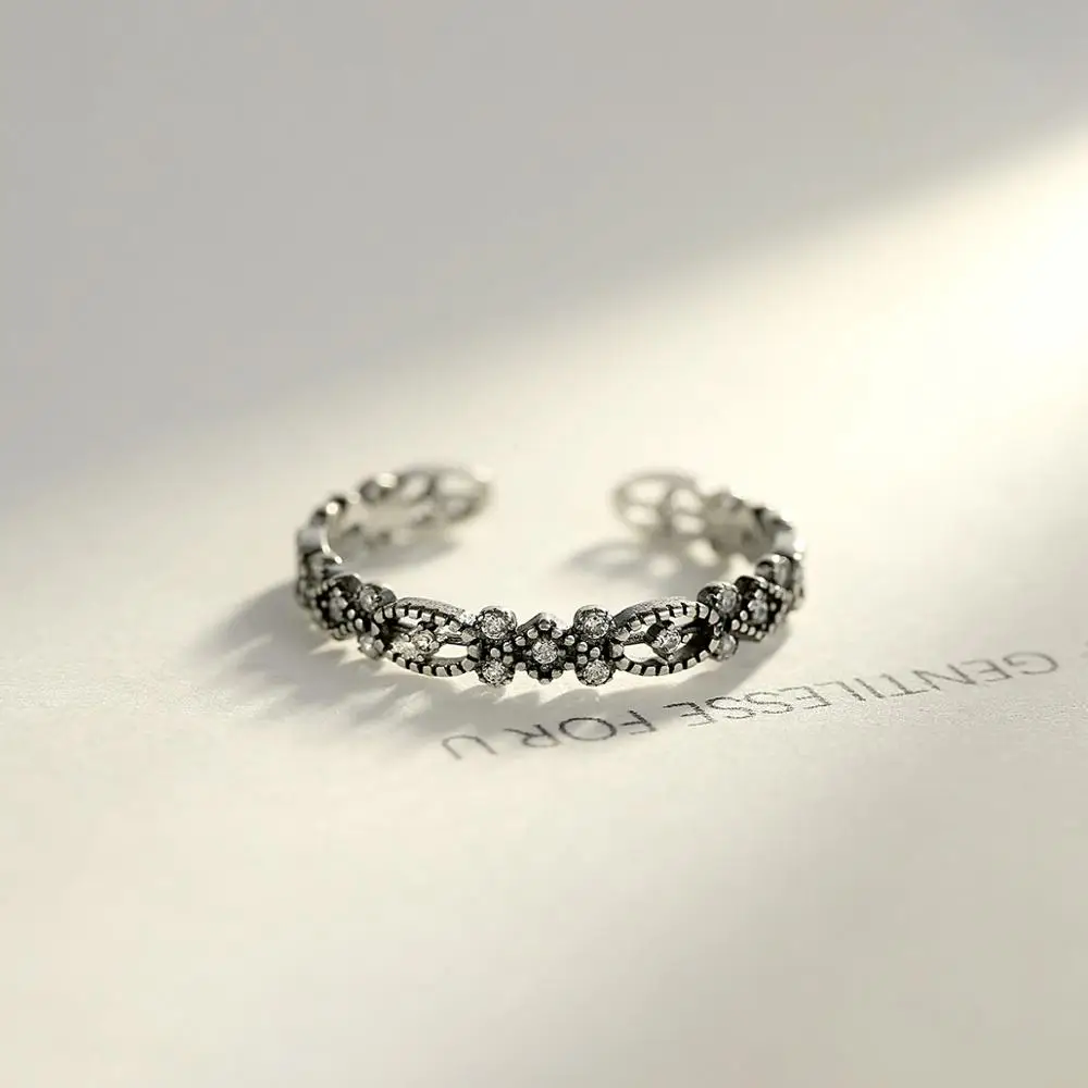 CZCITY New Design Vintage Tai Silver Rings Mini CZ Pave Antique Engagement Rings For Women Wedding High Quality Gift