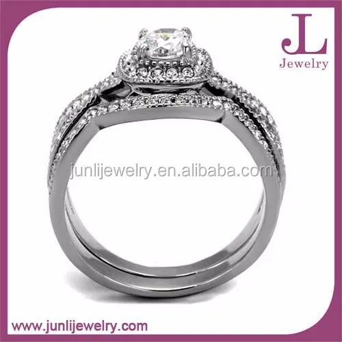 2 Pieces Diamond Ring Set Stainless Steel Fashion Engagement Wedding Ring