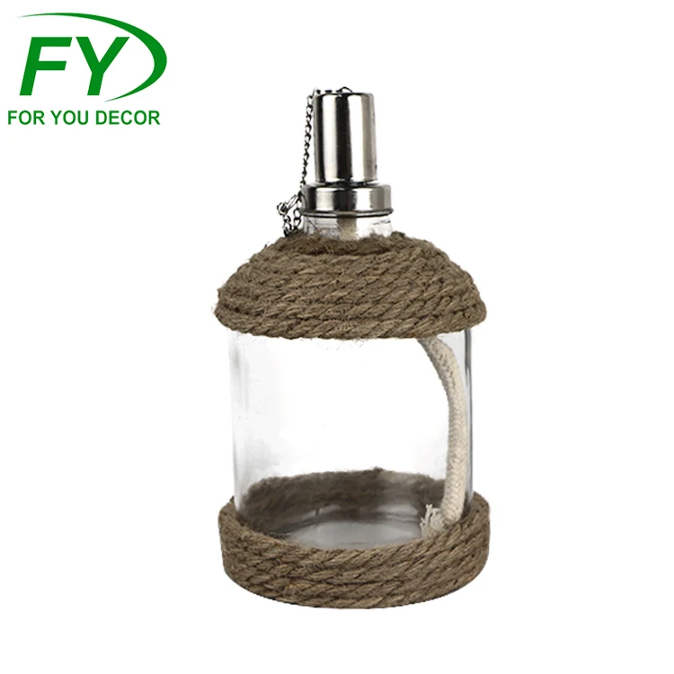 
Garden decoration stainless steel wick holder outdoor glass burn oil lamp 
