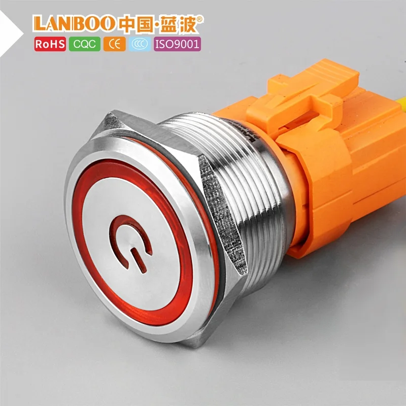  LANBOO 25/28/3 мм ON-OFF SPST фиксация DPDT или мгновенный металлический кнопочный переключатель со светодиодным двойным светодиодом триколор и другие цвета