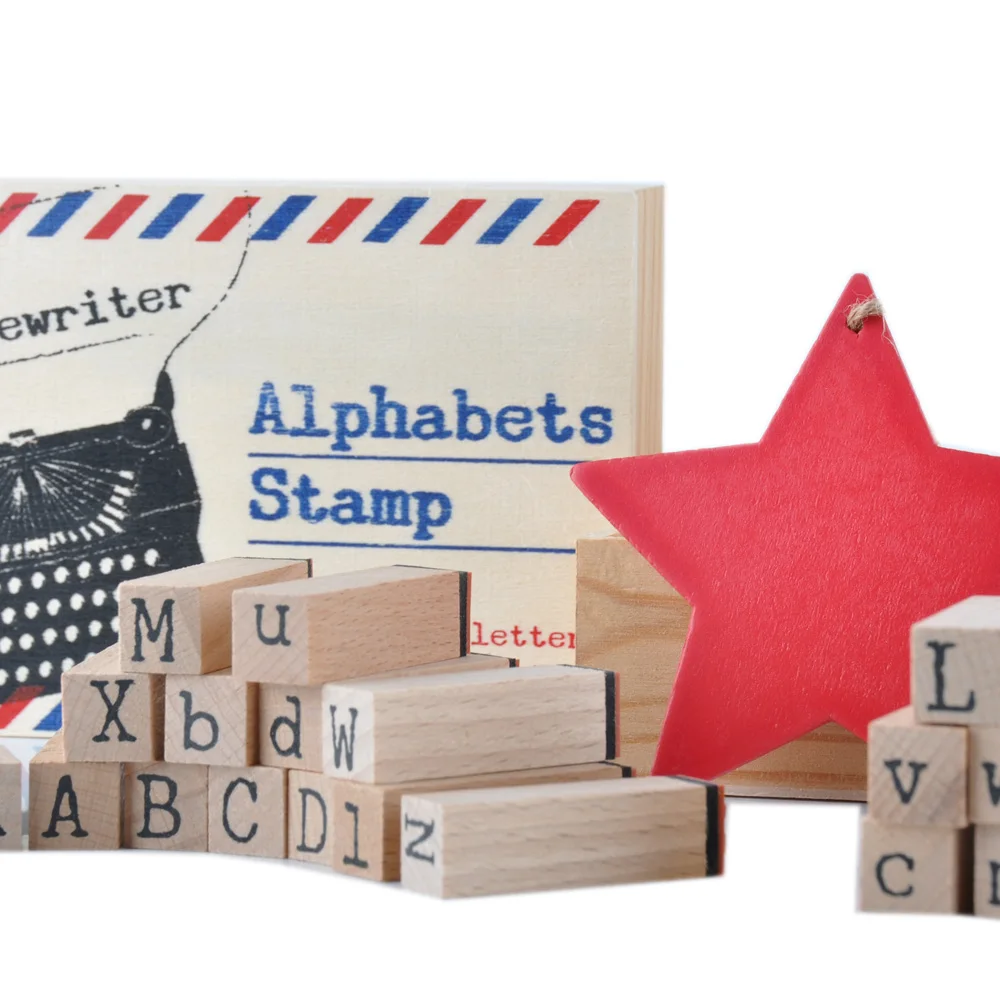 scrapbooking crafts upper case and lower case alphabets letters wooden box stamp set
