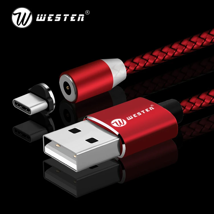 3 in 1 2.1A Black Red Micro Type C 8 Pin Fast Charging Cable Magnetic Micro USB