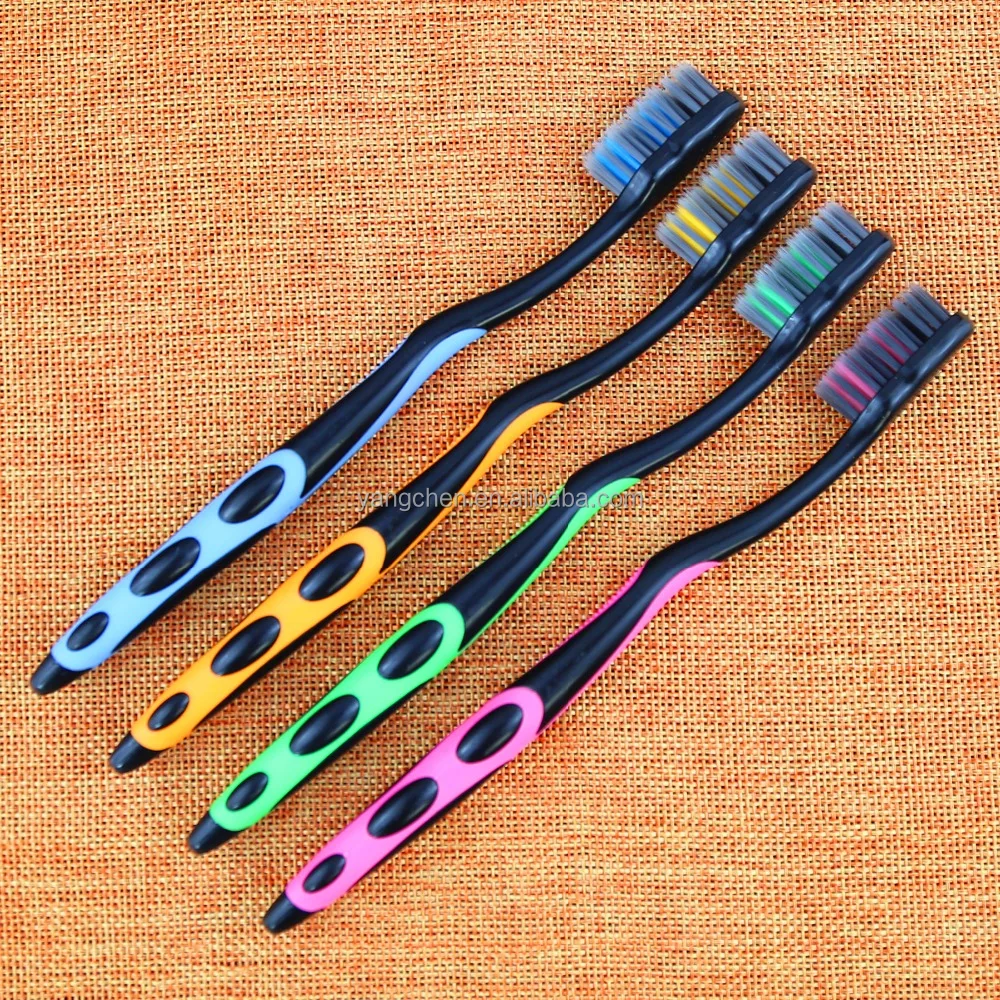 
best selling black handle toothbrush with bamboo charcoal bristle and anti-slip handle for OEM or ODM yc383 