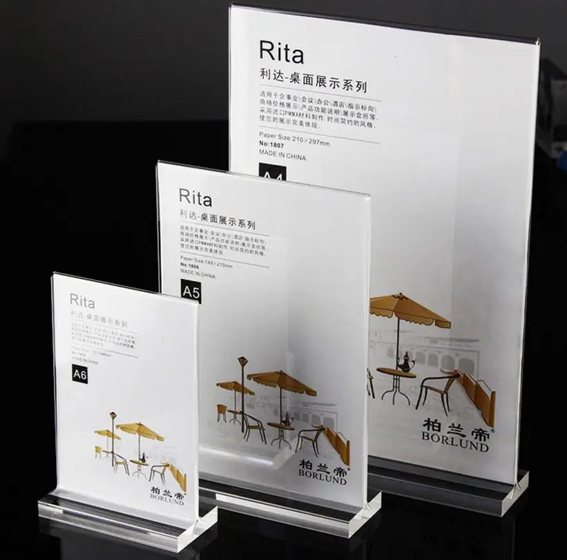 Custom tabletop menu display stand 5x7 acrylic sign holder 8.5x11