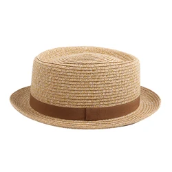Мужская Соломенная Шляпа Fedora Sun Beach с плоским ворсом
