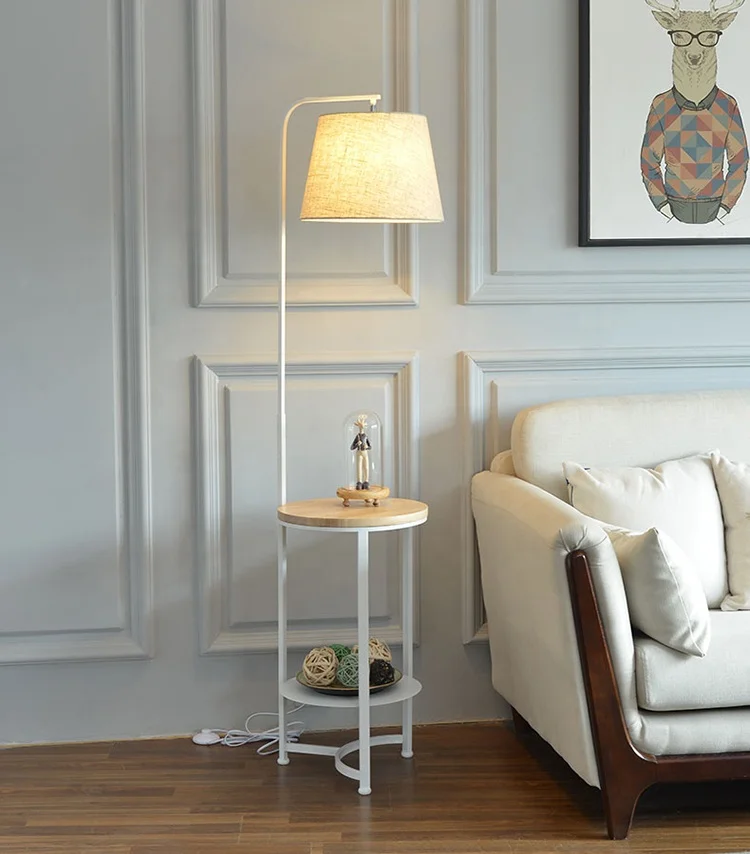 JLF-23206 Home Livingroom Bedroom Bedside Multifunction Fabric Shade Standing Lamps Home Decor Floor l with End Table