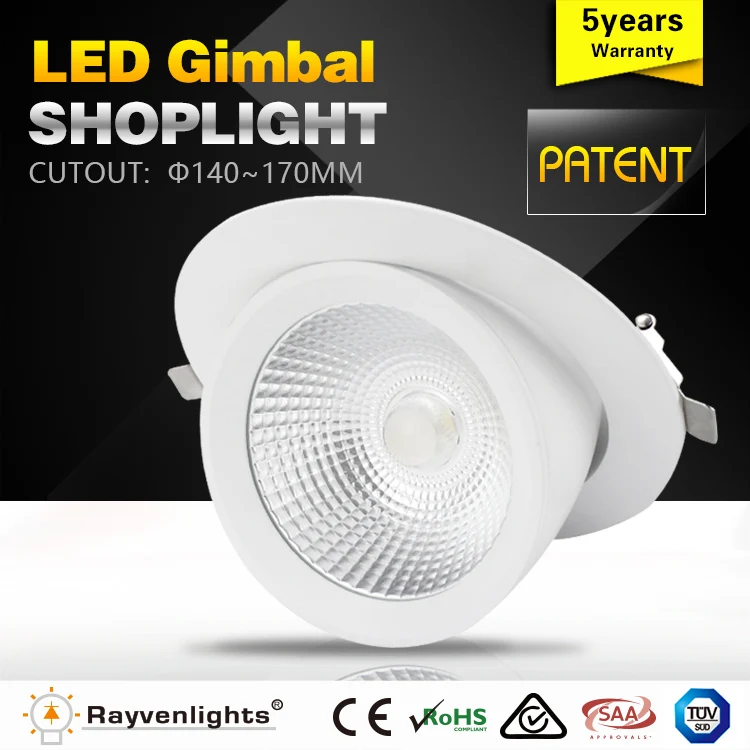 40W Dimmable LED Gimbal Downlight SAA led lighting CE proved round rotated ceiling downlight