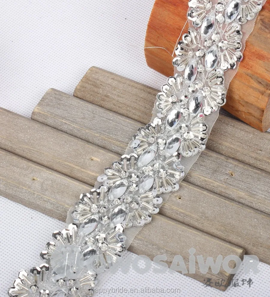 Factory Wholesale Lace Beaded Trim Handmade LO10020 with artificial Pearl Beads