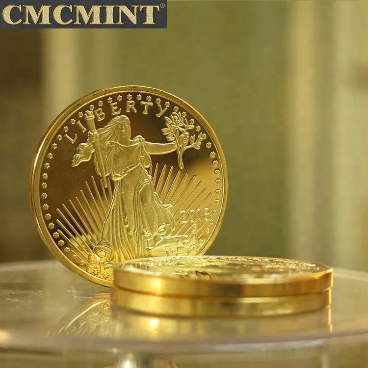 2022  hot sale quality custom old euro coin 1 oz .100 Mills American Eagle liberty gold plated  collectible custom coin