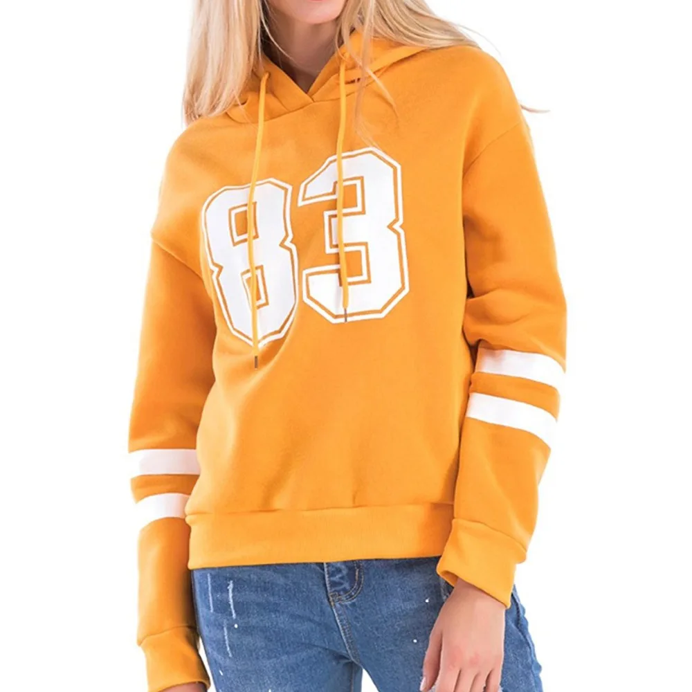 
100% French terry gym pullover oversized women yellow hoodie with white stripe printing <span style=