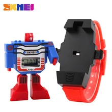 2016 moda Digit LED crianças as crianças assistem esportes relógios dos desenhos animados bonito Relogio Relojes Robot transformação brinquedos meninos relógio de pulso