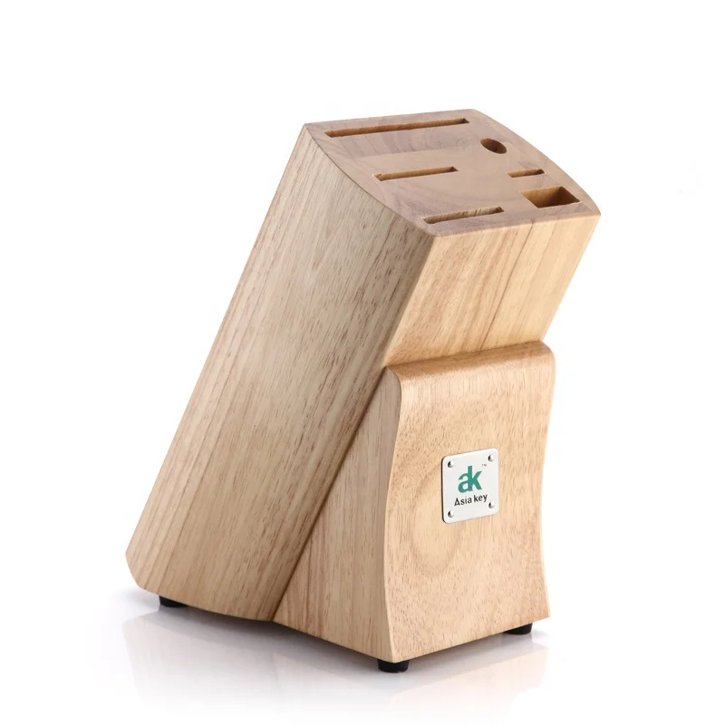 High Quality 6 slots Oak Wood Knife Block Holder For Knives Sharpener And Scissor