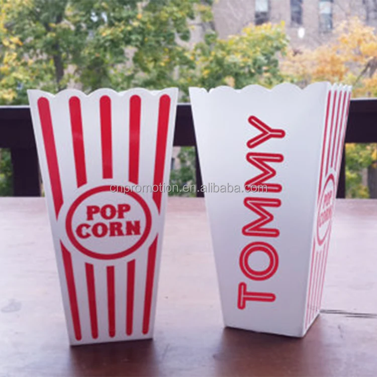 Fashion Red and White Striped Popcorn Tin Bucket Cartoon Pattern Popcorn Bucket