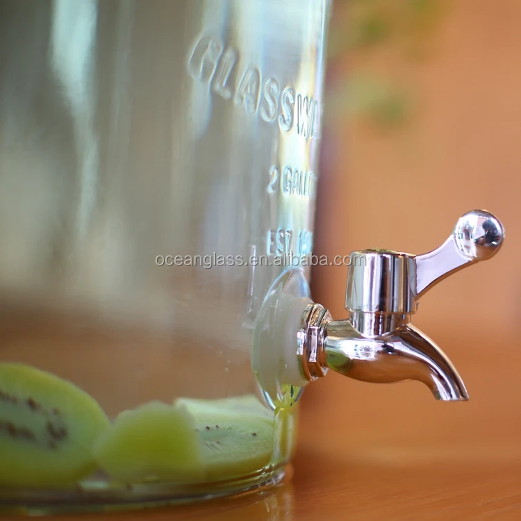 8 liter glass beverage drinking bottle with tap large water dispenser