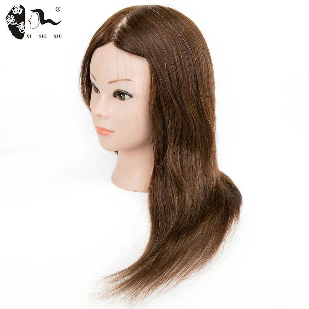XISHIXIUHAIR Hot sale hairdressing training practice teaching dummy doll head brown hair human hair training mannequin head