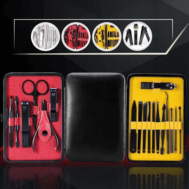 15pcs kit manicure pedicure set with leather bag manicure set logo mens manicure set