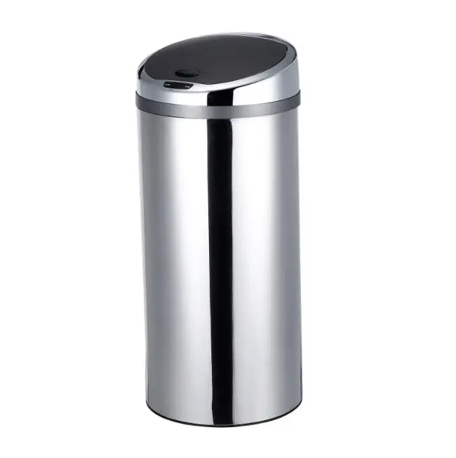 Touchless Trash Can stainless steel Automatic Motion Sensor Infrared Dustbin Chrome plated