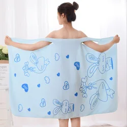 Bath skirt nanofiber 80*135 love rabbit print can wear bath towel beach towel wholesale bathrobe