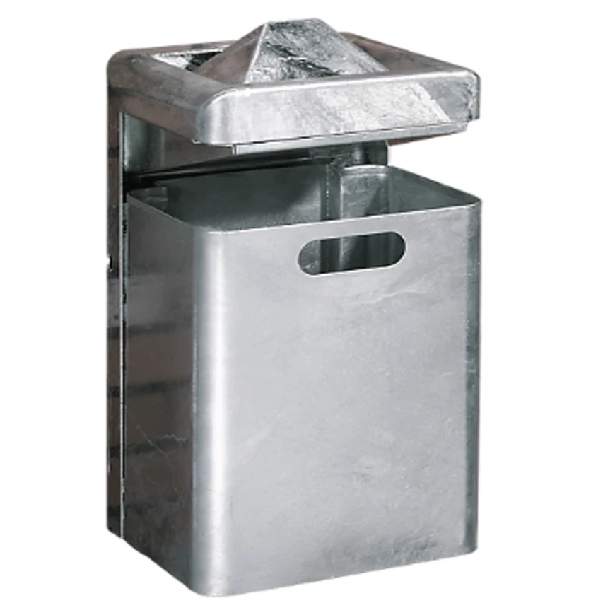 Outdoor wall mount ashtray waste combination 35L galvanized metal garbage bin