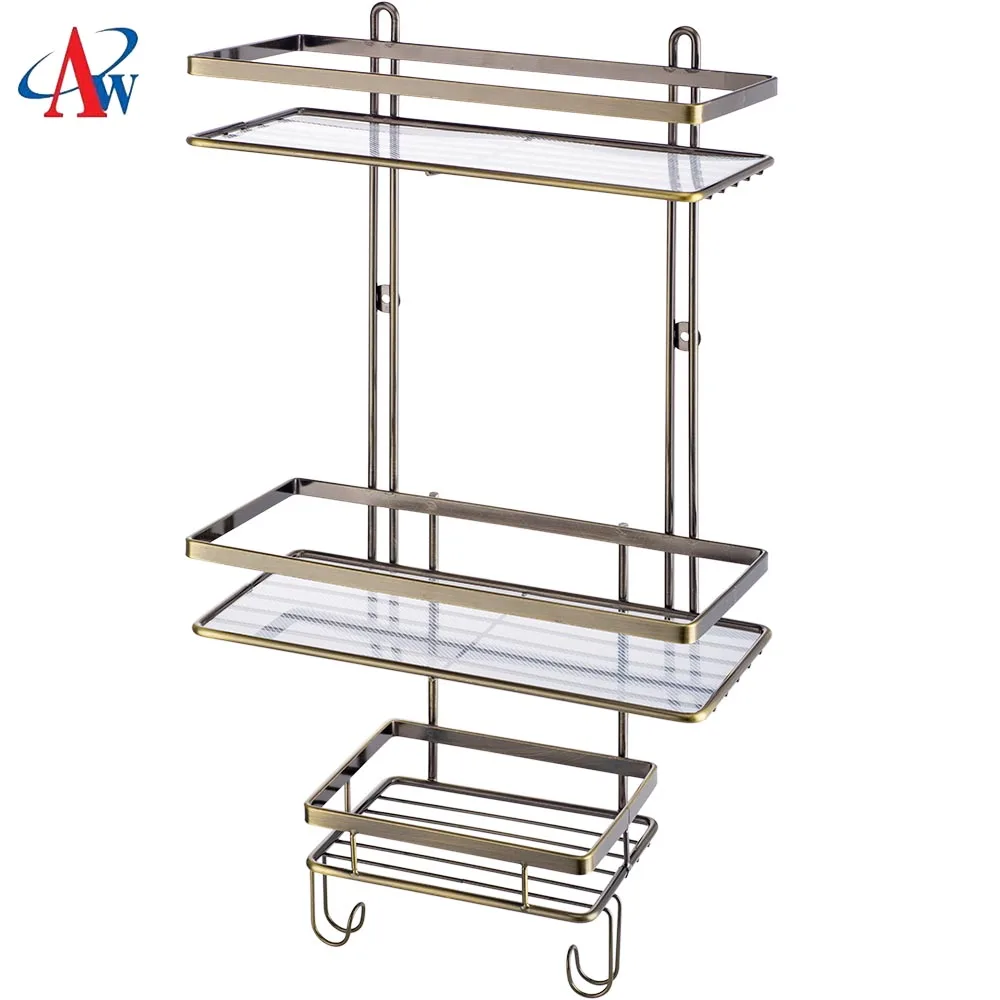 2 Tier Bathroom Wire Storage Rack chrome plated wire hanging wall rack