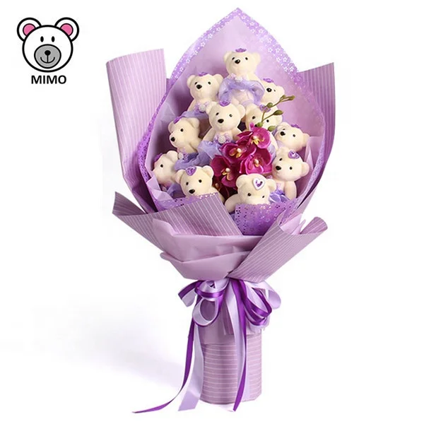 Pretty Purple Girl Soft Plush Toy Teddy Bear Artificial Flower Bouquet New Wedding Valentine Gift Stuffed Teddy Bear For Bouquet