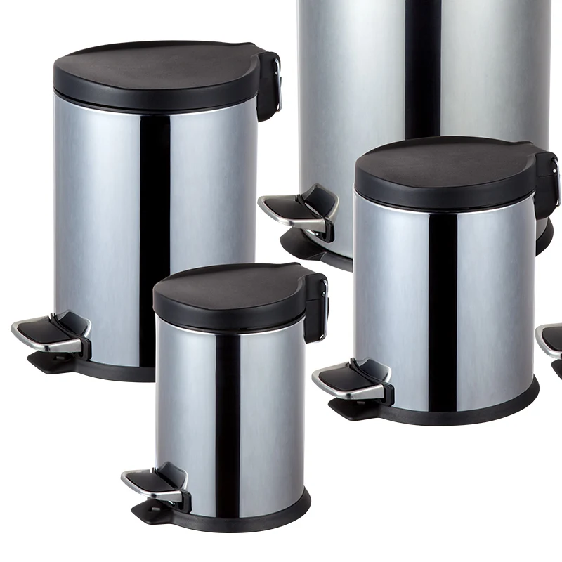 Stainless Steel Round Shaped Dustbin All Size Step Bin Indoor Kitchen Using Waste Bin Outdoor Rubbish Bin With Soft Closing
