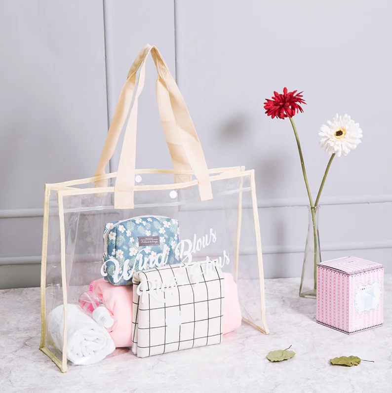 New Custom Logo Wholesale Waterproof PVC Shopping Transparent Clear Tote Bag PVC Beach Bag