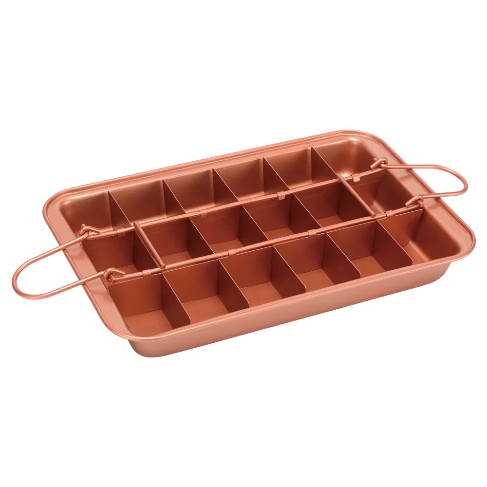 
k-509-1-copper Brownie Pan with Dividers, Non Stick Coated Brownie Baking Tray,Carbon Steel Bakeware 
