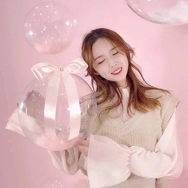 Хит продаж, подвесные воздушные шары Bobo с перьями и бантом, прозрачная веревка до потолка, для украшения вечеринки