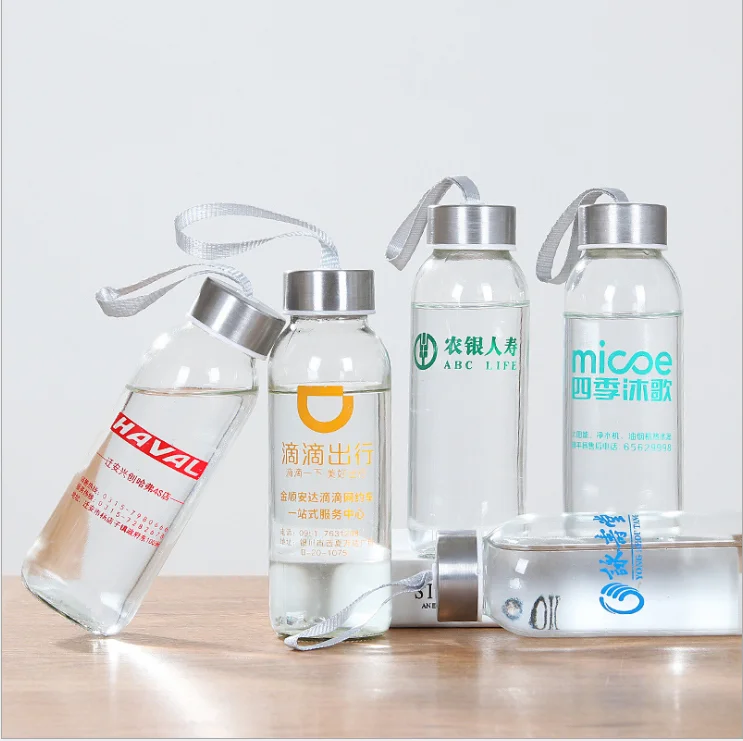 
customized glassware factory BPA free stainless steel cap 300ml 400ml 500ml 750ml 1000ml glass water bottle 