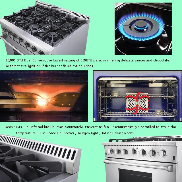 
high end 48 Inch 6 burner gas stove oven with grill 
