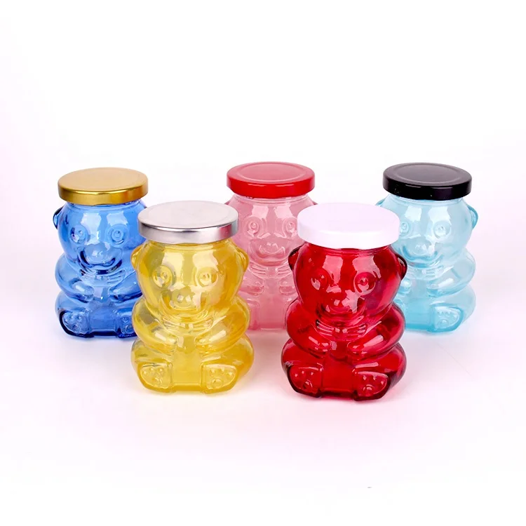 Empty bear shaped mason jar colored glass jars with lids