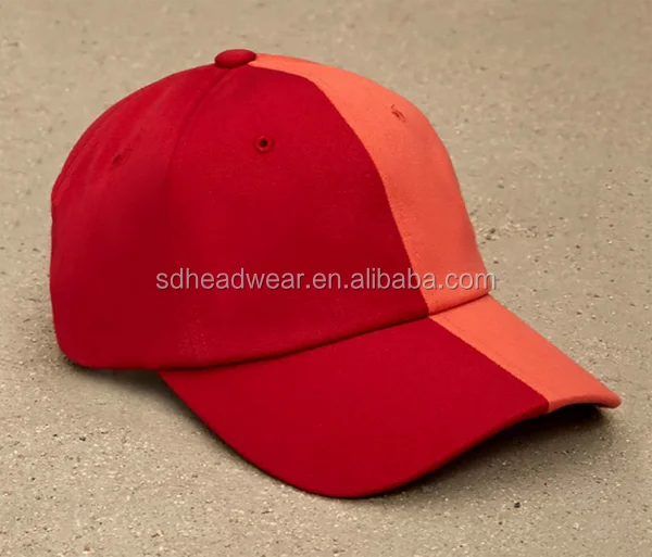 Colorblocking sweatband lining custom logo plain red split dad cap with adjustable back strap