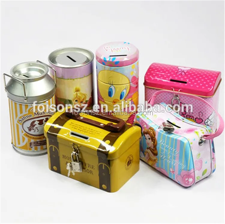 Money Saving boxes Metal Coin Bank Tin Can Piggy tin Boxes packaging