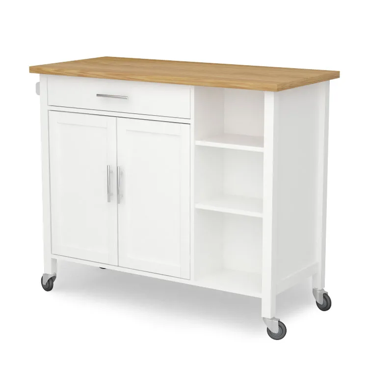 wood top kitchen food storage rack with wheels  multi functional kitchen trolley cabinet