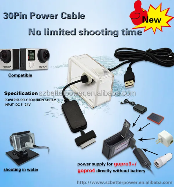 GP-403 New arrive 5V-24V Factory direct supply power charger for gopro battery eliminator for hero 4 and hero 3+ cameras