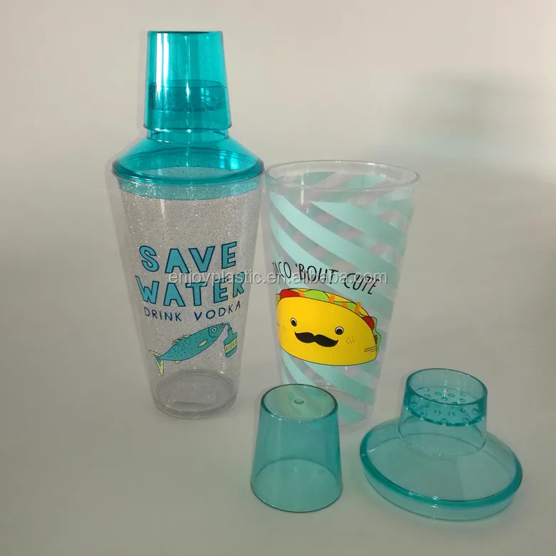 Personalized 360/450 ML Pink Transparent Plastic Acrylic Cocktail Shaker for bar