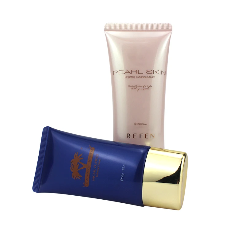 
D54mm L94mm 50g Silkscreen PE Glossy Deep Blue Isolation Repair Facial Flawed Isolating Cream Oval Cosmetic Tube 
