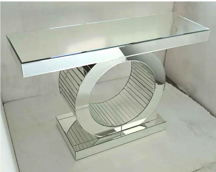 glass material fashion design round circle brown color crushed diamond mirrored console