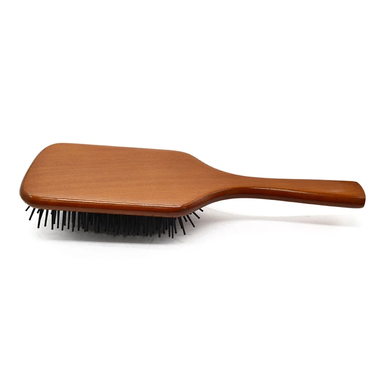 Customized Logo Detangling paddle hair brush for long hair custom natural wooden hair brush