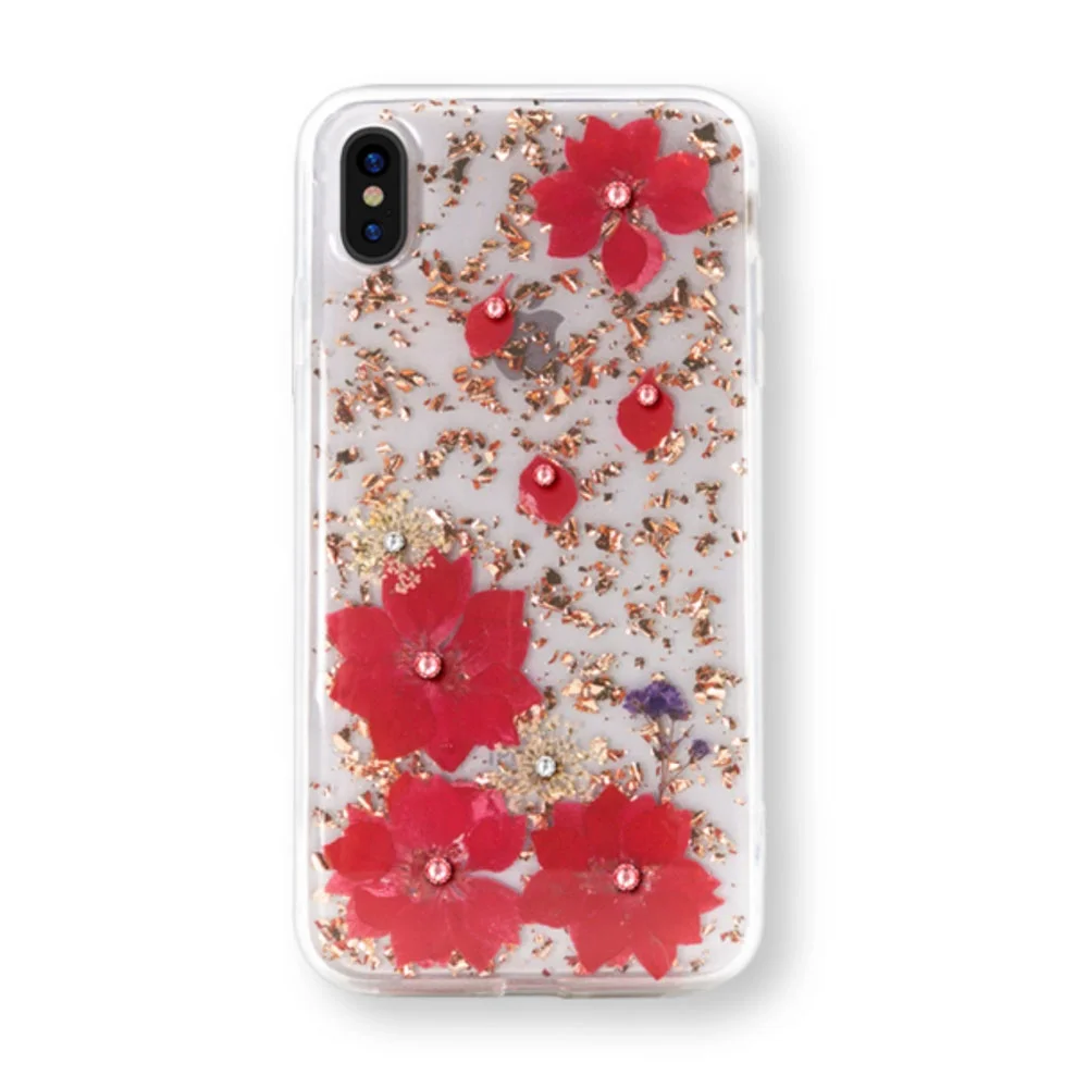 Luxury Bling Glitter Real Flower Cell Phone Mobile Cover Hard Phone Case for iPhone X/XS/XR/XS Max