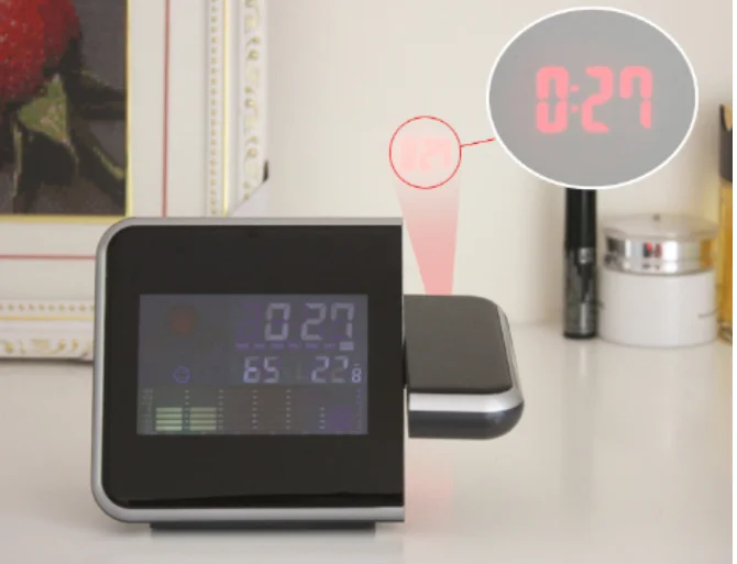 Snooze Light Laser Projection Table Digital Alarm Clock With Weather Station