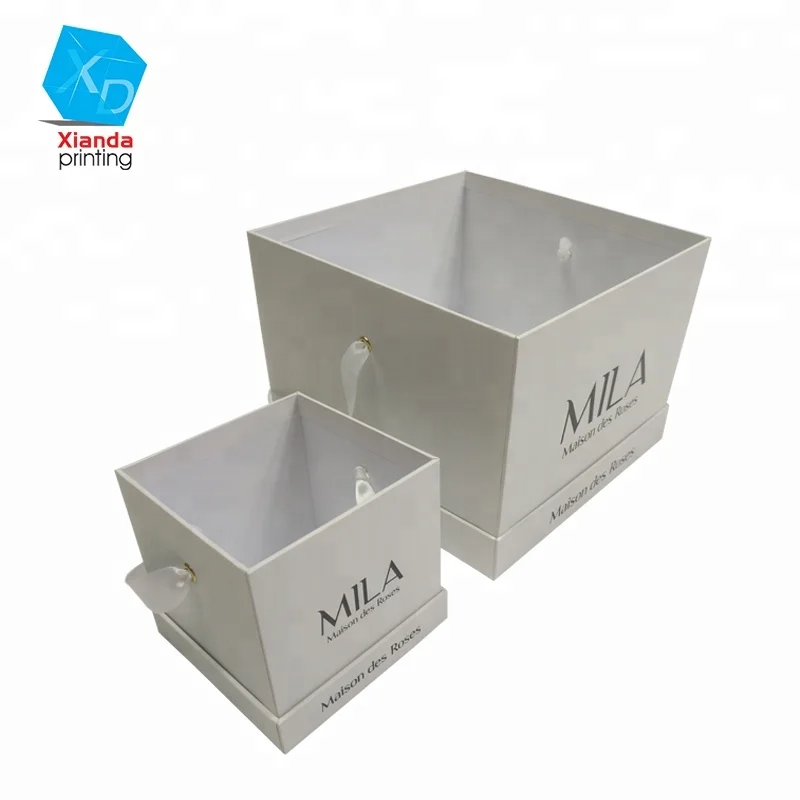 High end custom cardboard square set flower gift box for rose bouquet delivery